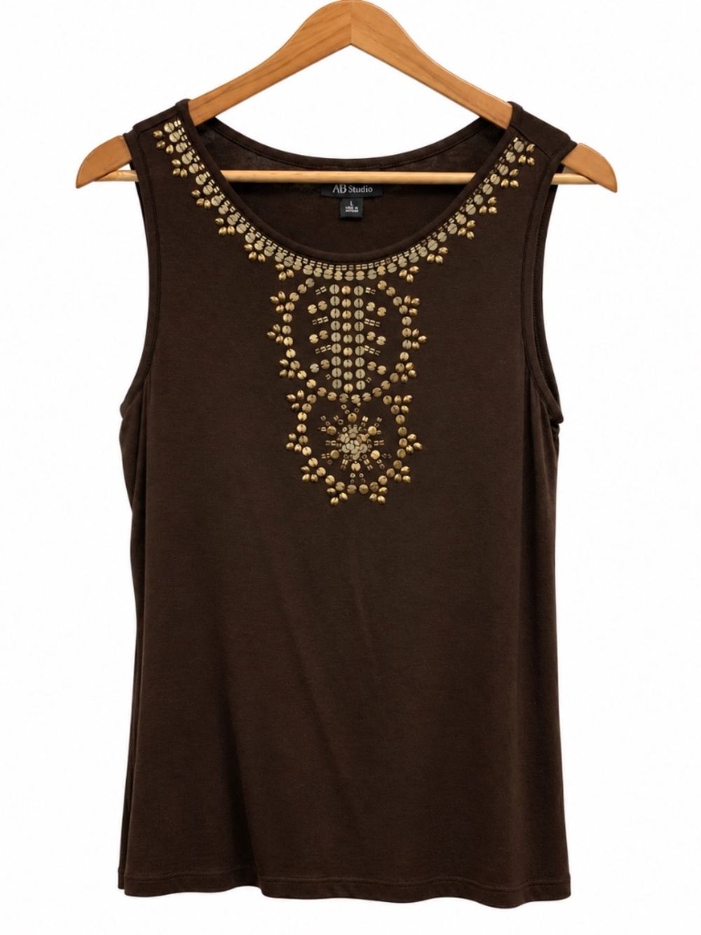AB Studio Brown Studded Embellished Sleeveless Tank Top Large
